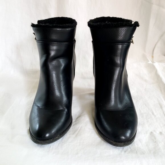 PARKER & SKY 8.5 womens Block Heel Faux leather Fur trim Black Zip Ankle Boots - Picture 10 of 12